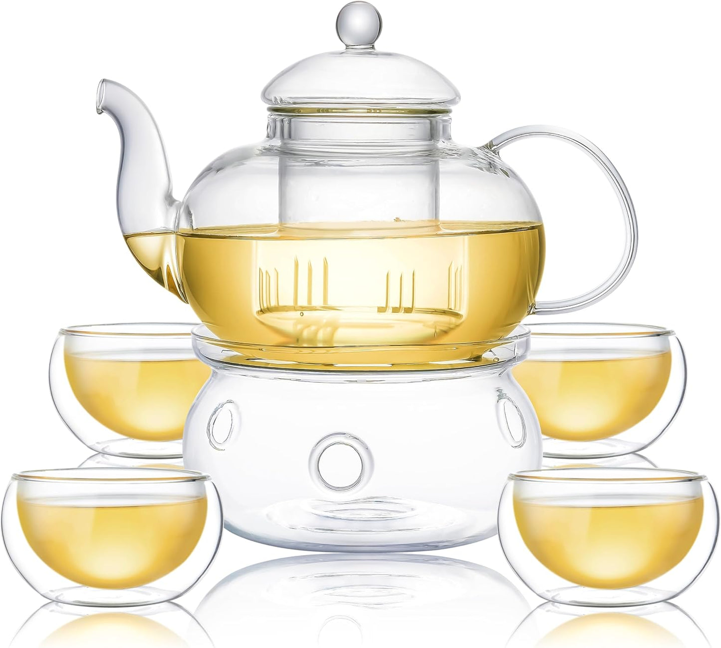 CNGLASS Glass Teapot Stovetop Safe,Clear Teapot with Removable Infuser 20.3 oz,Loose Leaf and Blooming Tea Maker