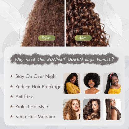 BONNET QUEEN Silk Bonnet for Sleeping for Women Satin Bonnet Night Cap for Curly Hair with Tie Band, Single Layer, Cream Pink