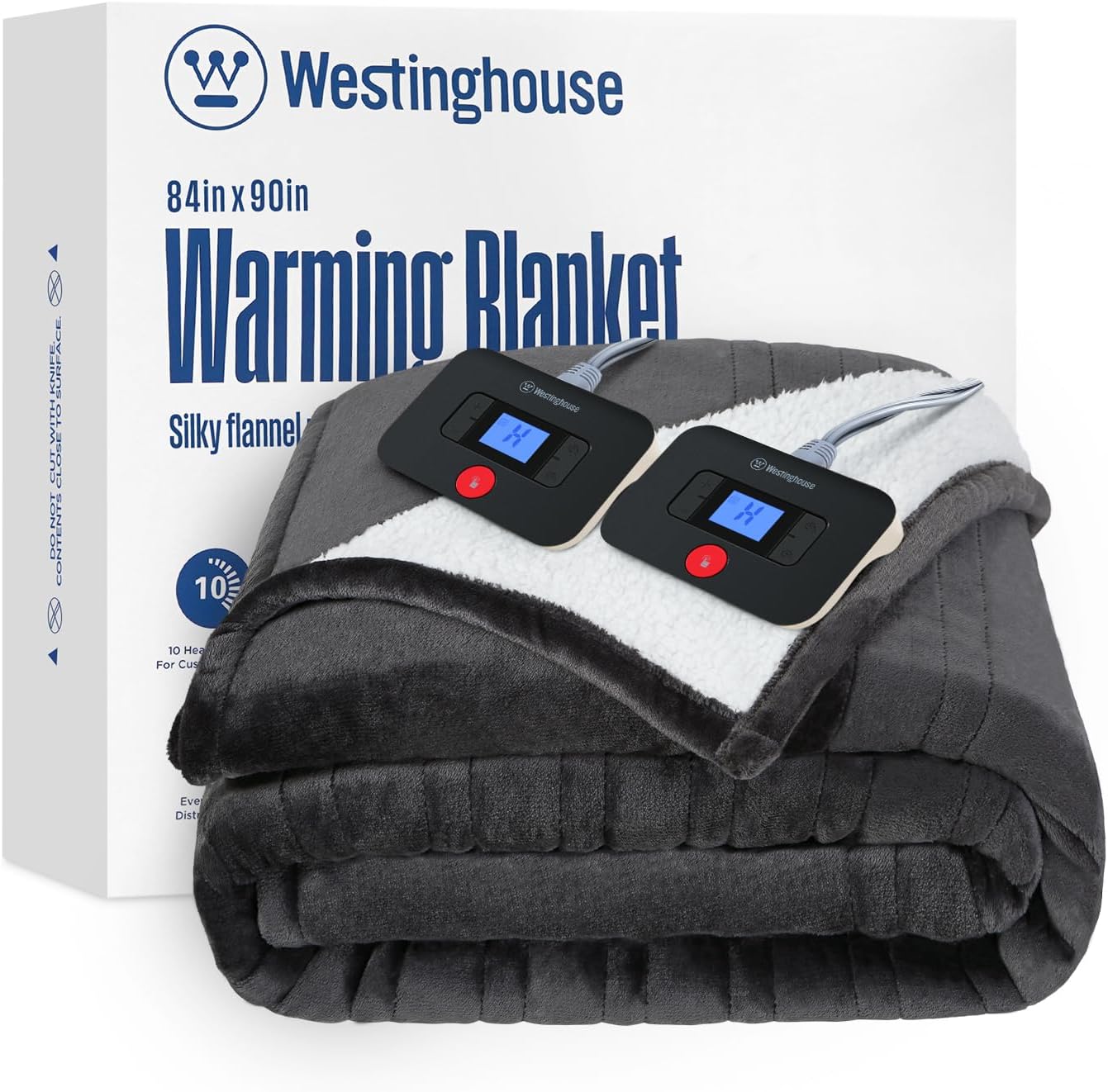 Westinghouse Heated Throw Blanket, Electric Blanket Throw with 6 Heating Levels and 2-10 Hours Time Settings, Flannel to Sherpa Super Cozy Heated Blanket Machine Washable, 50x60 inch, Charcoal