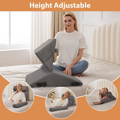 BIEEZZK Wedge Pillow Set for After Surgery, Wedge Pillow for Acid Reflux, Bed Wedge Pillow with Adjustable 9&12inch for Headboard,Sleeping, Orthopedic Memory Foam for Neck&Back Support, White/Grey