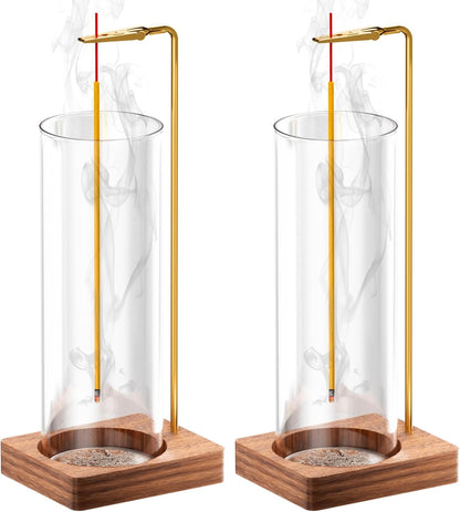 Incense Holder for Sticks, Insence-Stick Holder, Anti-Ash Flying No Mess Incense Burner, Incense Stick Holder with Glass Ash Catcher, for Yoga Spa Meditation Home Decor(2 Pack)