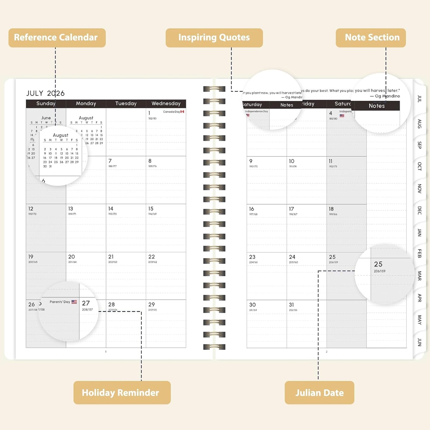 Planner 2026-2027, Weekly and Monthly Calendar Planner, JUL 2026 - JUN 2027 | A5(6.3'' x 8.5''), Hardcover, Agenda Book, Sprial Bound, Inner Pocket, Office and School Use