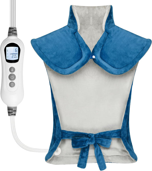 WUGE Fathers Day Dad Gifts, Heating Pad for Neck Shoulder and Back, Birthday Gift for Women Men, Deeper Pain Relief, Large Weighted Heat Pad, ETL Certified, Blue
