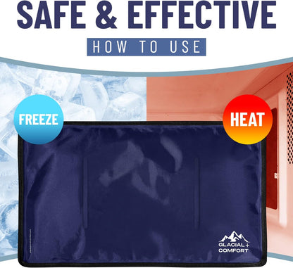 Glacial Comfort Large Gel Ice Pack for Injuries Reusable - (15" x 11") Cold Pads for Back Pain, Hip, Knee, Shoulder, Muscle Strains, Migraine & Postpartum Recovery, Flex Technology - Compression Pad.