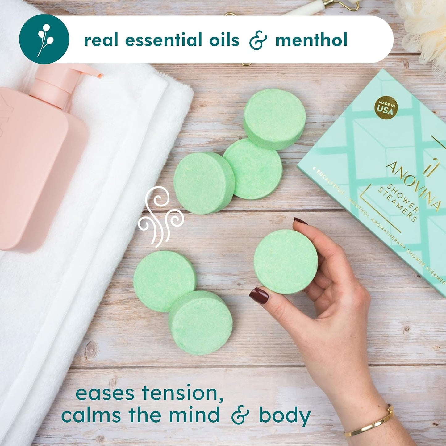 Anovina Lavender Shower Steamers USA Made – Calming Aromatherapy Shower Bombs – Relaxation & Self-Care – Lavender Gifts for Women and Calming Gifts for Women, Perfect for Home & Holiday Wellness