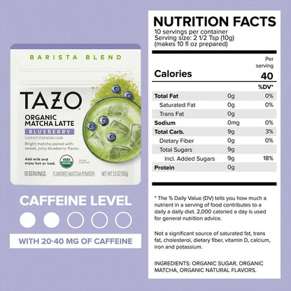 TAZO Organic Classic Matcha Latte Powder, Café Style Matcha Latte Mix, Easy Hot or Iced Matcha Latte, Sweetened with Organic Sugar and Matcha Powder, 10 Servings, 3.5 oz Pouch