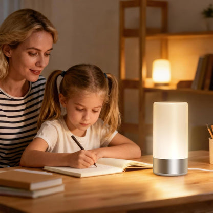 Table Lamp, Bedside Touch Control Lamp for Bedroom 3 Level Dimmable Warm White Lights with 256 RGB Color Mode Modern Deisgn Smart Nightstand Desktop LED Lamps Portable for Read(Advanced)