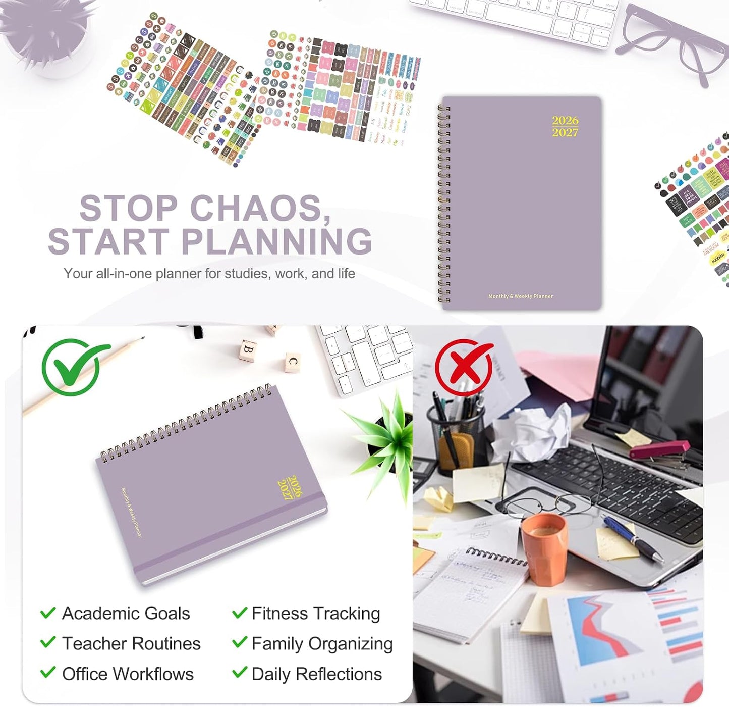 Planner 2026-2027, Weekly and Monthly Calendar Planner, JUL 2026 - JUN 2027 | A5(6.3'' x 8.5''), Hardcover, Agenda Book, Sprial Bound, Inner Pocket, Office and School Use