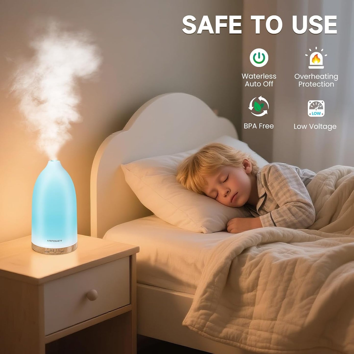 URPOWER 150ML Essential Oil Diffusers for Home, Ultrasonic Aromatherapy Diffuser with 7 Color Changing Lights, Timer & Auto Shut-Off, Scent Diffuser for Bedroom, Office, Yoga