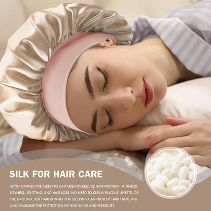 Satin Silk Bonnet for Sleeping, Double Layer Silk Sleep Cap for Men & Women, Soft Satin Lined Bonnet for Curly Hair