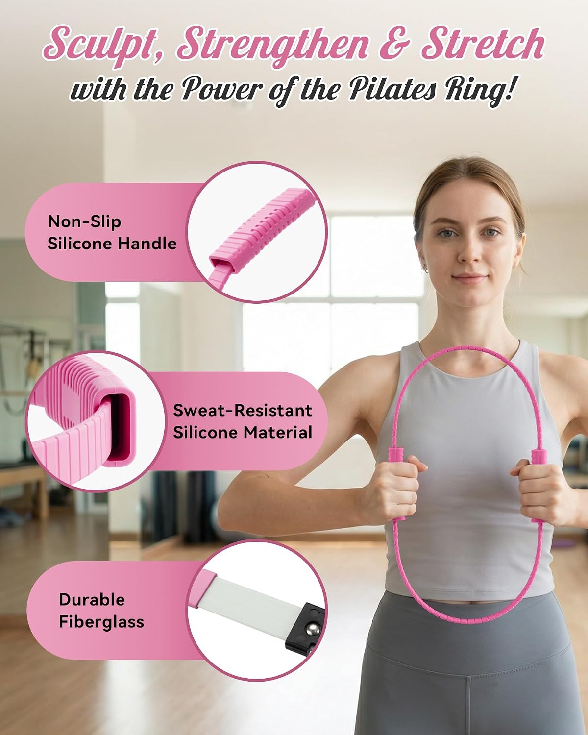 SUBCULTUREPICK Pilates Ring, Silicone Magic Pilates Rings, Lightweight & Durable Flexible Fitness Circle Exercise Equipment for Toning Arms, Thighs,Legs, Core,Yoga & Physical Therapy
