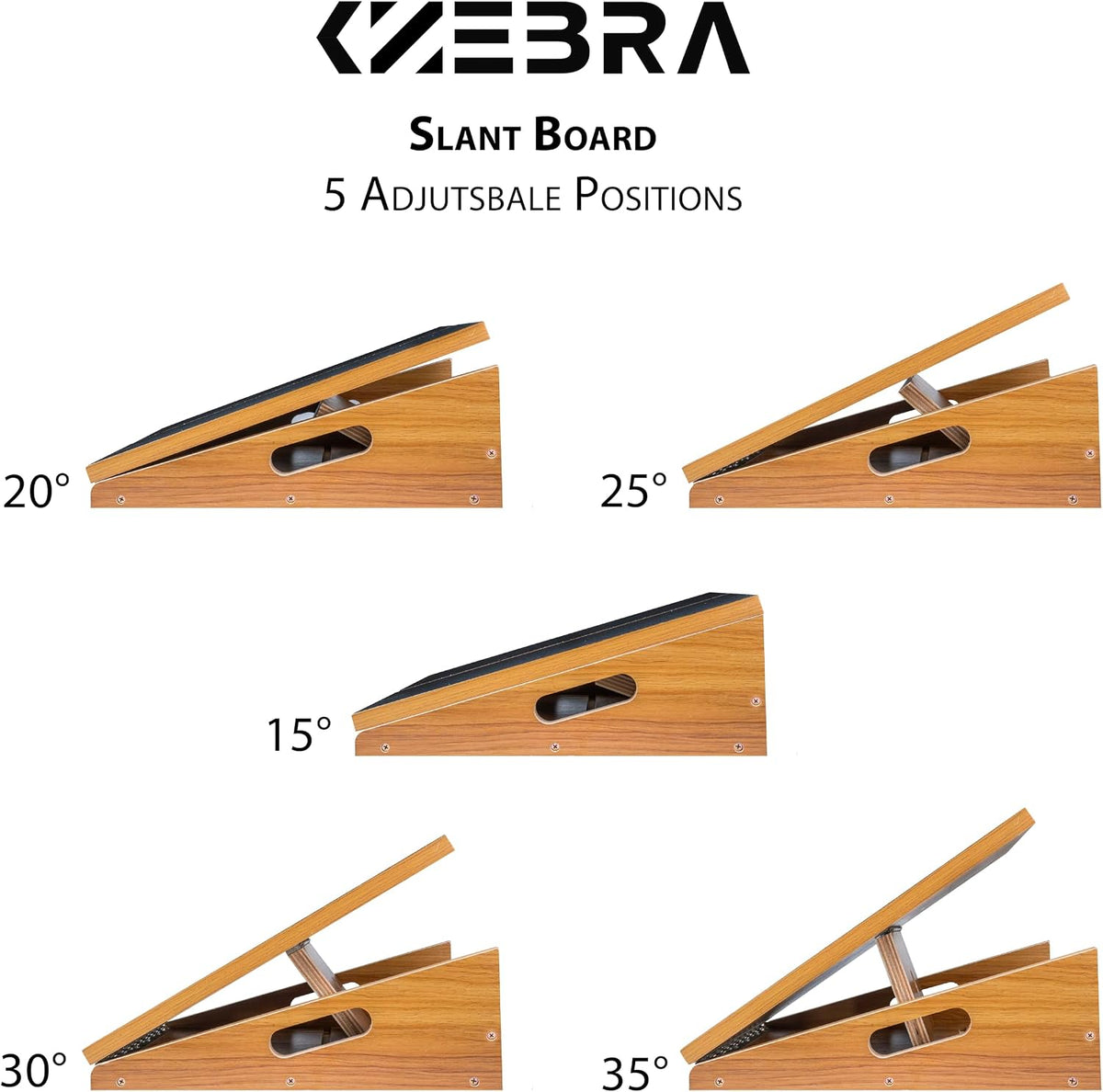 Professional Wooden Slant Board, 5 Positions Adjustable Slant Board for Calf Stretching Squats Incline Board and Calf Stretcher, Slant Squat Board for Knees Ankle Heel Feet Leg