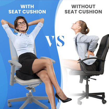 TushGuard Seat Cushion - Memory Foam Sitting Pillow for Office Chair, Car Seat, Airplane, Bleacher - Sciatica & Hip & Coccyx Pain Relief Desk Chair Cushion for Long Sitting Office Workers, Car Drivers