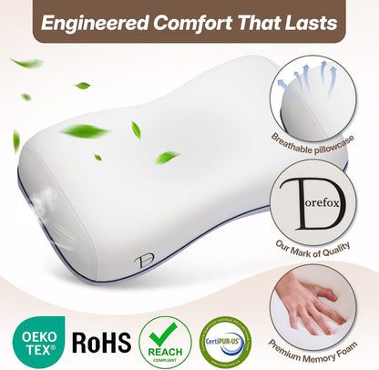 Cervical Neck Pillow for Neck Support, Adjustable Memory Foam Pillow with Customizable Height and Firmness for Side, Back, Stomach and CombSination Sleepers Programs, White 1 pcs