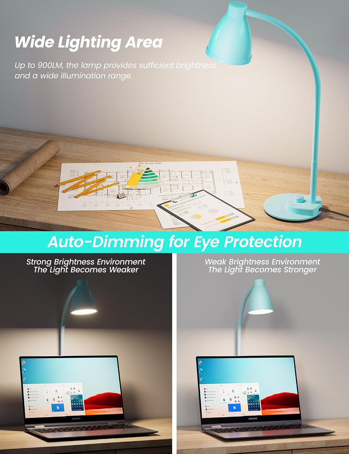 BOHON LED Desk Lamp with USB Charging Port 3 Color Modes Dimmable, Black