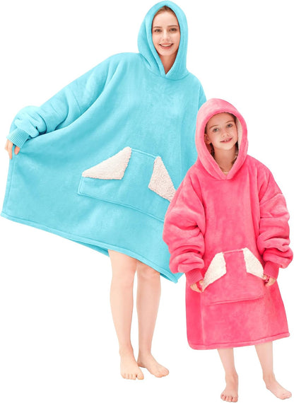 Touchat Wearable Blanket Hoodie, Oversized Sherpa Blanket Sweatshirt with Hood Pocket and Sleeves, Super Soft Warm Plush Hooded Blanket for Adult Women Men, One Size Fits All (Pink)