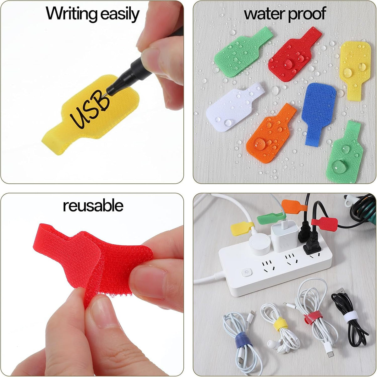 60 Pcs Cable Labels & Cord Organizer Kit - 30 Cord or Wire Labels & 30 Hook and Loop Fastening Ties for Home Office Electronics Cord Management