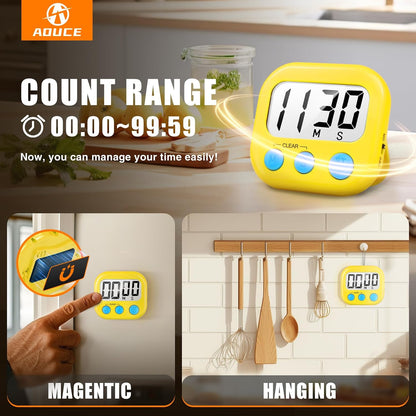 2 Pack Digital Kitchen Timer for Cooking Big Digits Loud Alarm Magnetic Backing Stand Cooking Timers for Baking White