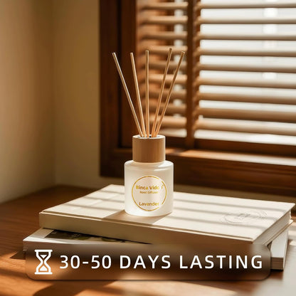 Reed Diffuser Set, Binca Vidou Lavender & Vanilla Natural Scent Oil Diffusers with Sticks for Home Office Bathroom Aromatherapy Decor 1.69oz x 2
