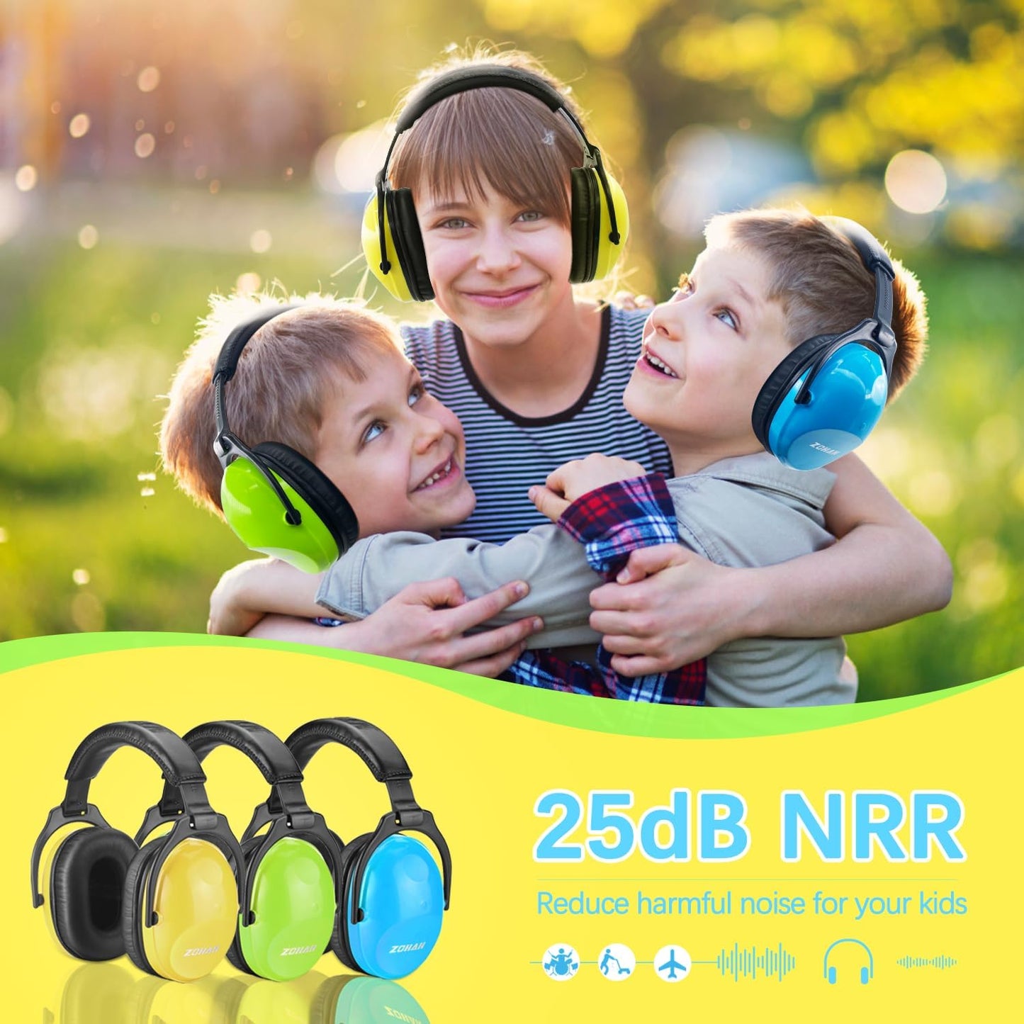ZOHAN EM030 Kids Ear Protection, Noise Cancelling Headphones Ear Muffs for Autism Sensory, Safety Noise Reduction Hearing Protection for Monster Truck/Concerts/Fireworks/Air Shows