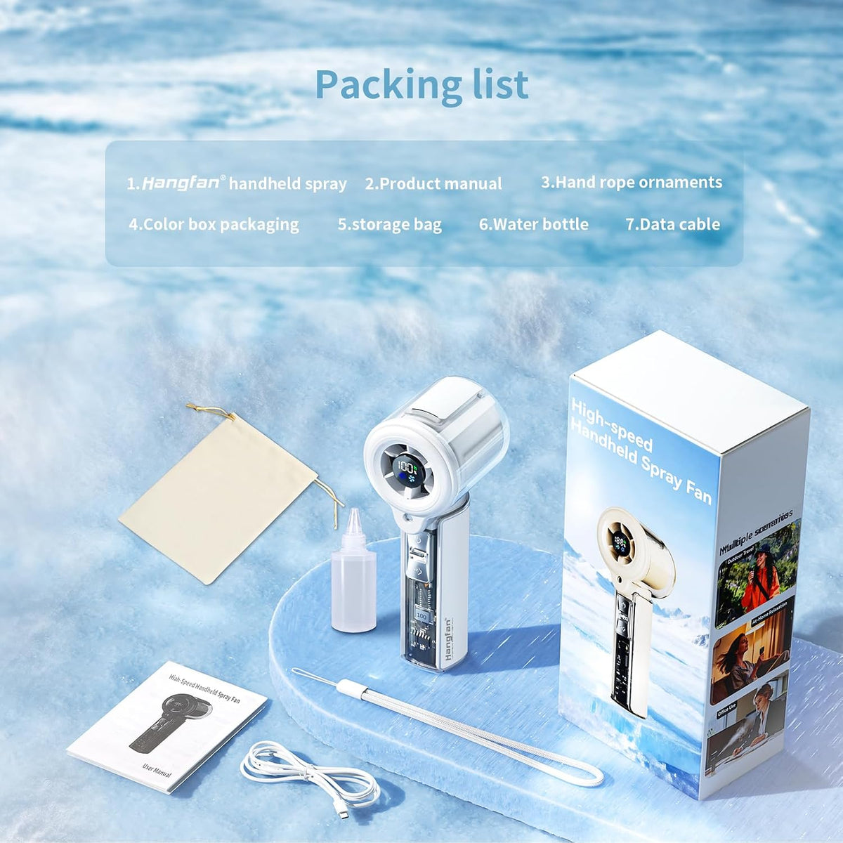 Handheld Misting Fan,20000 RPM,100 Speeds,Nano Mist,LED Display