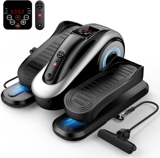 Under Desk Elliptical Machine for Seniors, Large Size Electric Leg Exerciser with 12 Adjustable Speeds & 12 Modes, Remote Control, Elastic Rope, Manual & Auto Mode for Home Office Use