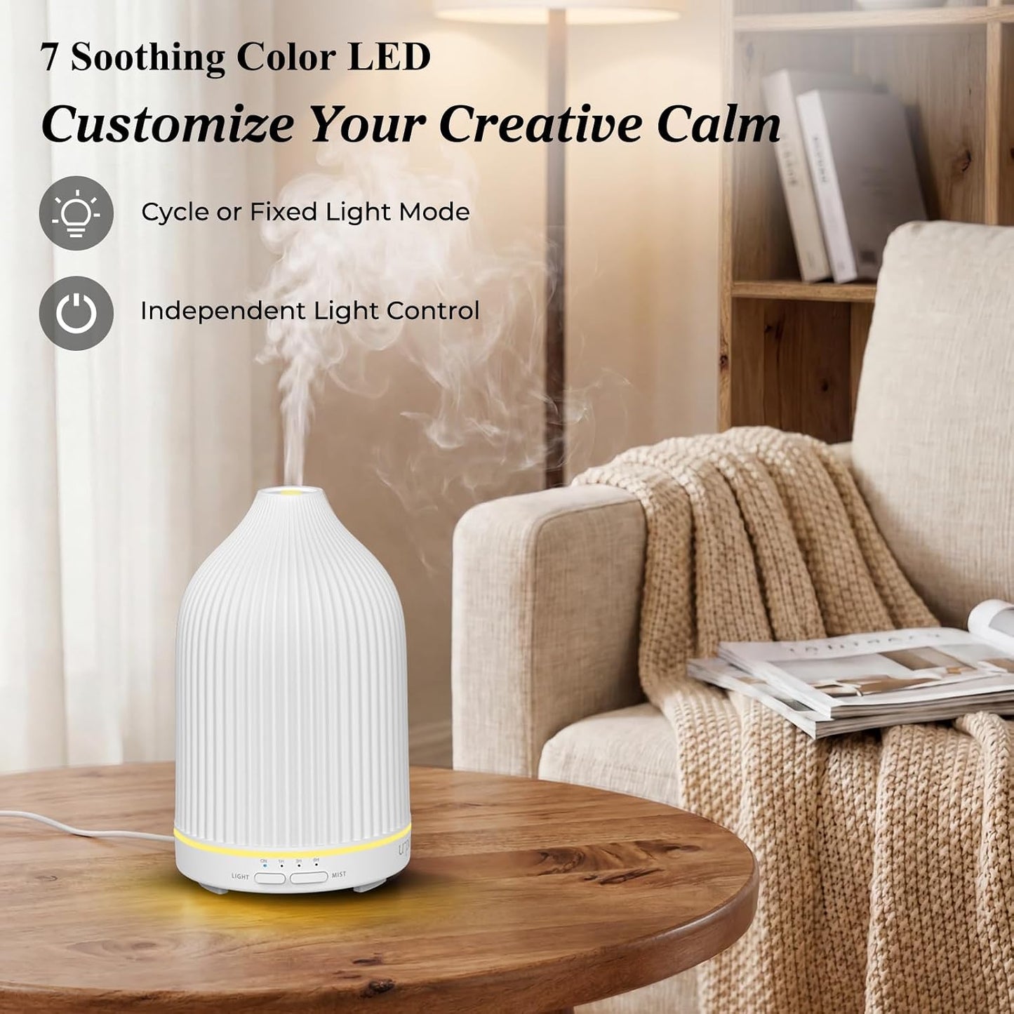 URPOWER 150ML Essential Oil Diffusers for Home, Ultrasonic Aromatherapy Diffuser with 7 Color Changing Lights, Timer & Auto Shut-Off, Scent Diffuser for Bedroom, Office, Yoga