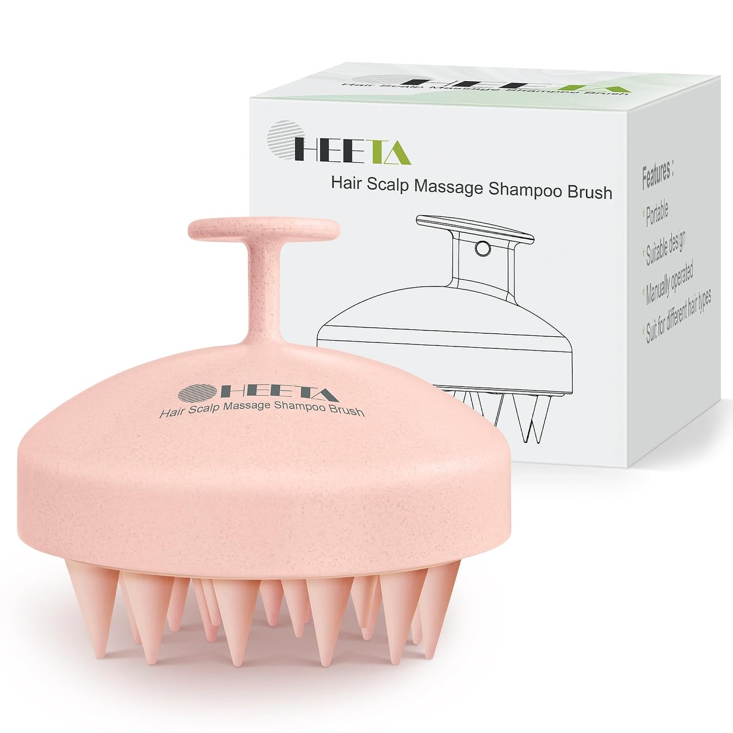HEETA Scalp Scrubber Shampoo Brush, Scalp Massager Tool for Hair Growth, Soft Silicone Bristles for Dandruff Removal Wet Dry Use Women Men Kids Pet, Fit All Hair Types Care, Green