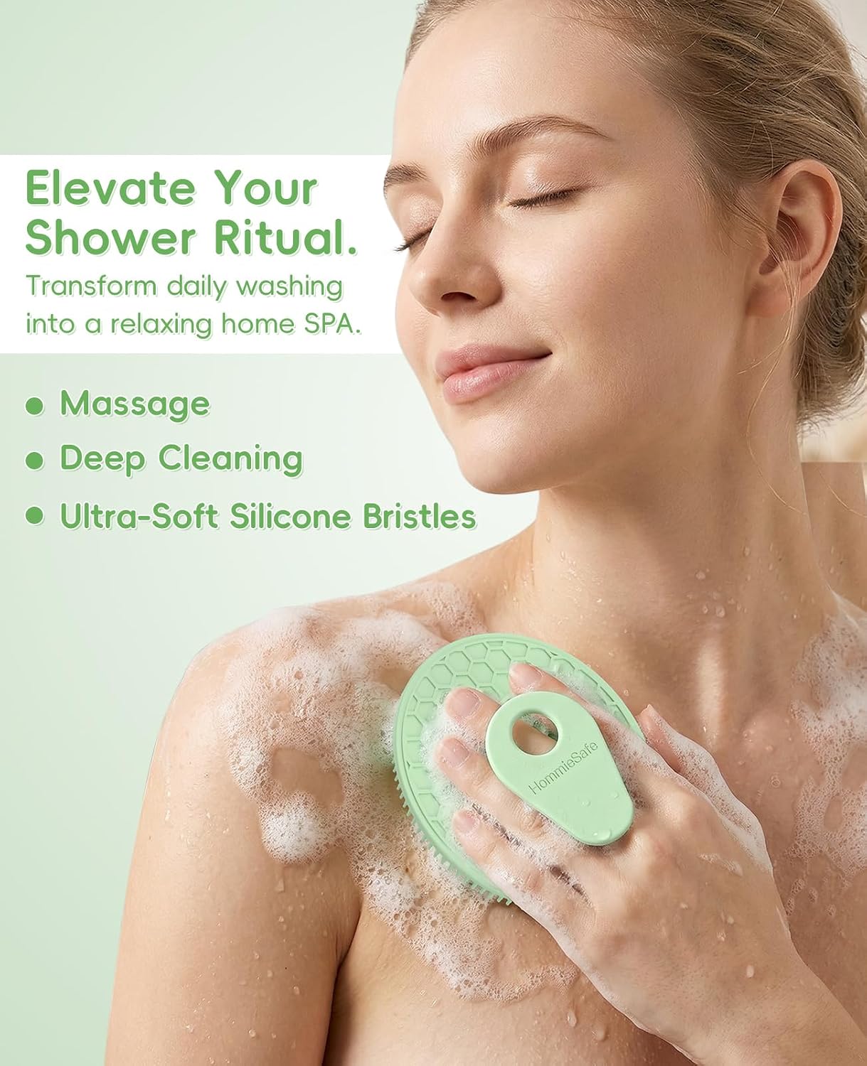 2 Pack Soft Silicone Shower Brush, Body & Face & Short Hair Wash, Bath Exfoliating Skin Massage Scrubber, Dry Skin Brushing Glove Loofah, Fit for Sensitive and All Kinds of Skin (PeonyPink+Green)