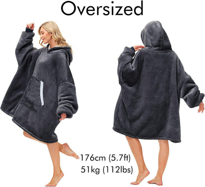 Kipswiza Wearable Blanket Hoodie Gifts for Women and Men, Oversized Cozy Warm Flannel Sherpa Hooded Blankets Sweatshirt with Giant Pockets for Adult and Teens, Dark Gray