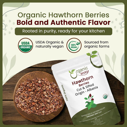Organic Way Hawthorn Berries Cut & Sifted - Herbal Tea (8 Oz)