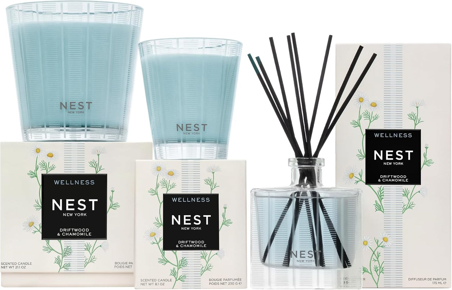 NEST New York Reed Diffuser, Wild Mint & Eucalyptus - 5.9 fl oz - Fragrance for Up to 90 Days - Reusable, Refillable Glass Holder - Includes 8 All-Natural Reed Sticks - Flame Free