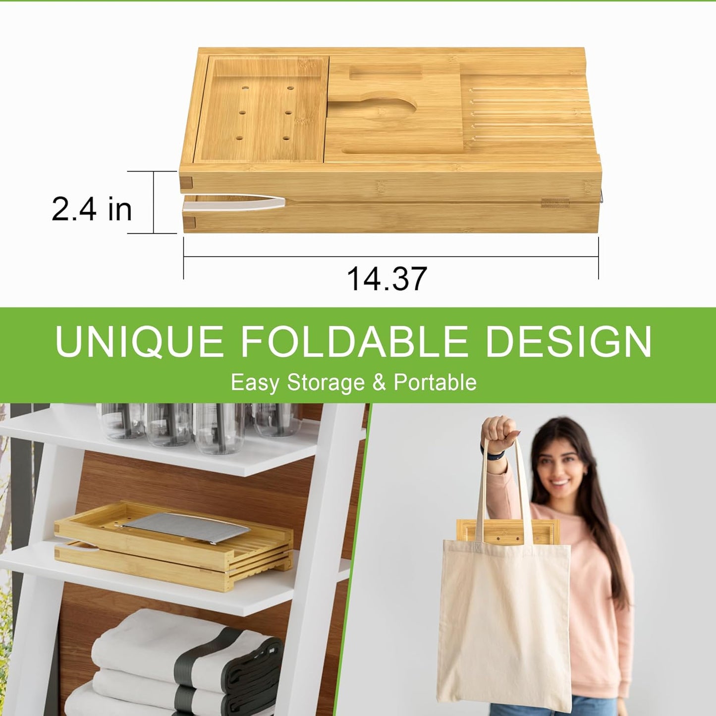 Artmalle Luxury Bathtub Caddy Tray for Tub - Foldable Bamboo Bath Table Tray with Book and Wine Glass Holder, Expandable Bathroom Accessories for Spa or Reading Lite Style