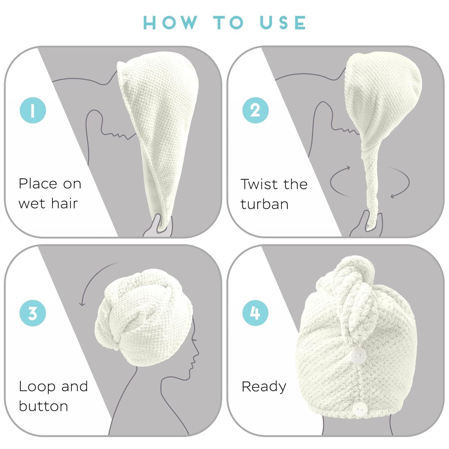 SimpleField 2 Pack Microfiber Hair Towel Wrap for Women, Anti Frizz Quick Drying Hair Turban for All Hair Style, Absorbent and Lightweight (Beige)