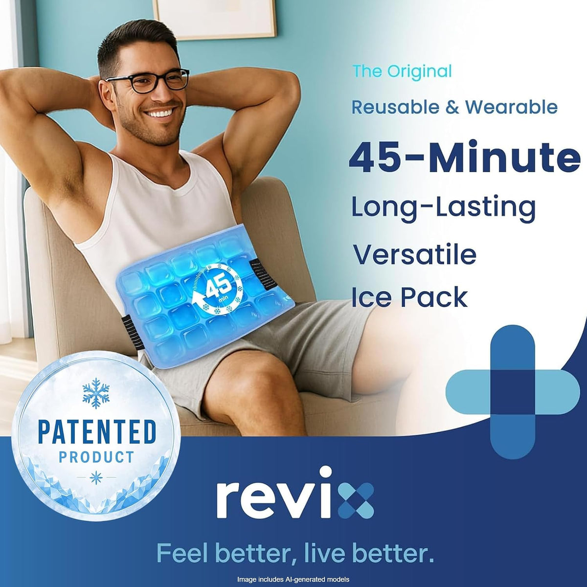 REVIX Ice Pack for Injuries Reusable, 14 × 7" Gel Cold Compress with Strap