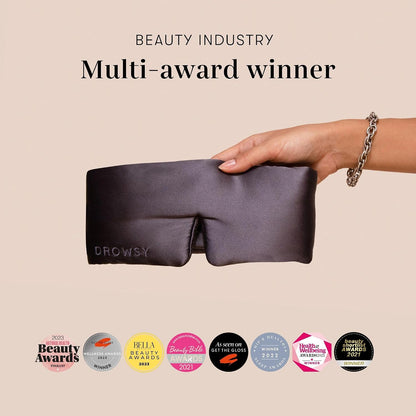 DROWSY Silk Sleep Mask - Face-Hugging, Padded Cocoon for Luxury Sleep in Total Darkness - 100% Pure Mulberry Silk (Black Jade)