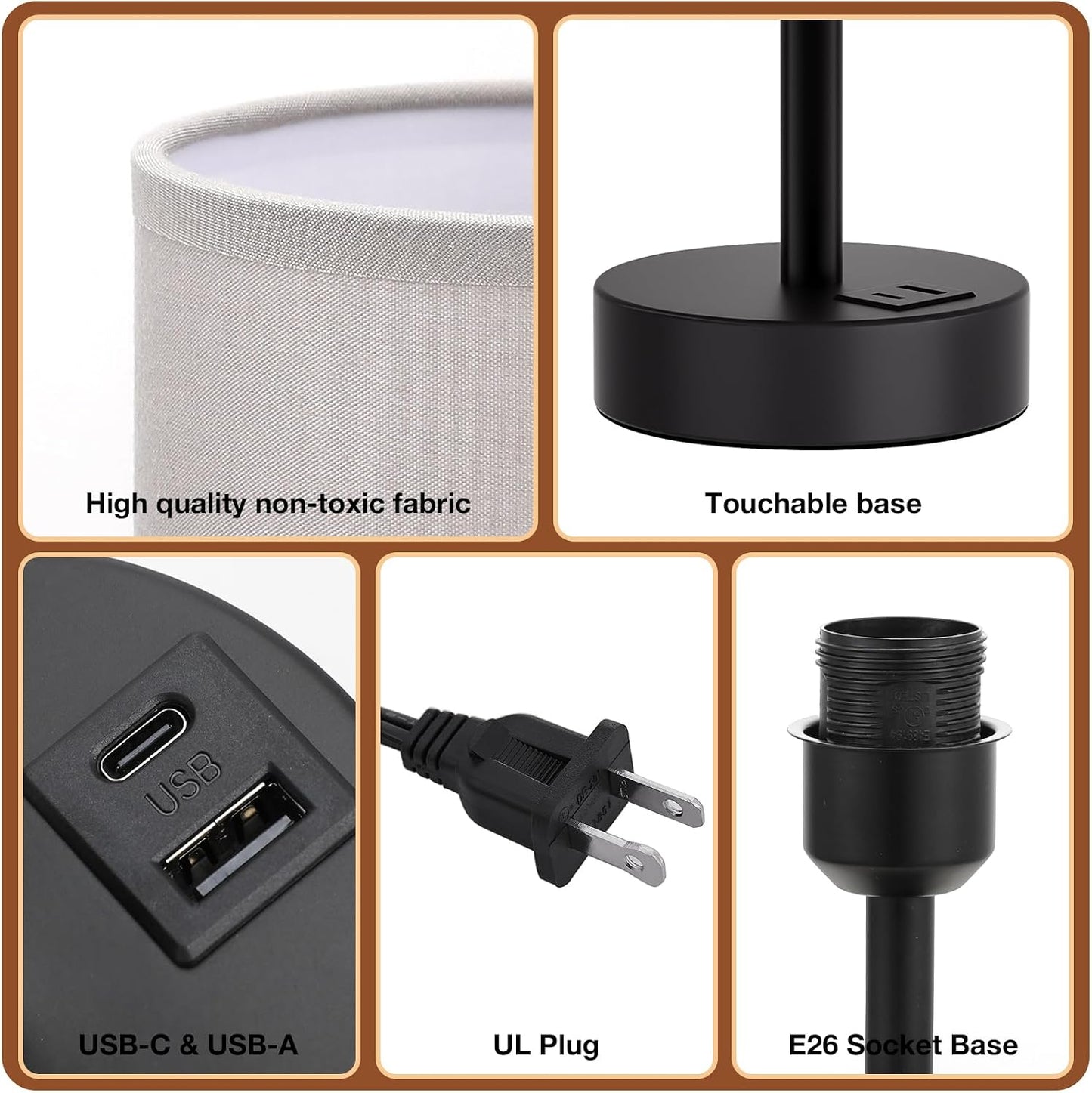 Dicoool Touch Bedside Table Lamp with USB - 3 Way Dimmable Wood Lamp for Bedroom Nightstand, Desk Lamp with Charging Station for Dorm, Living Room, Office, Kids Room, Small, 14in
