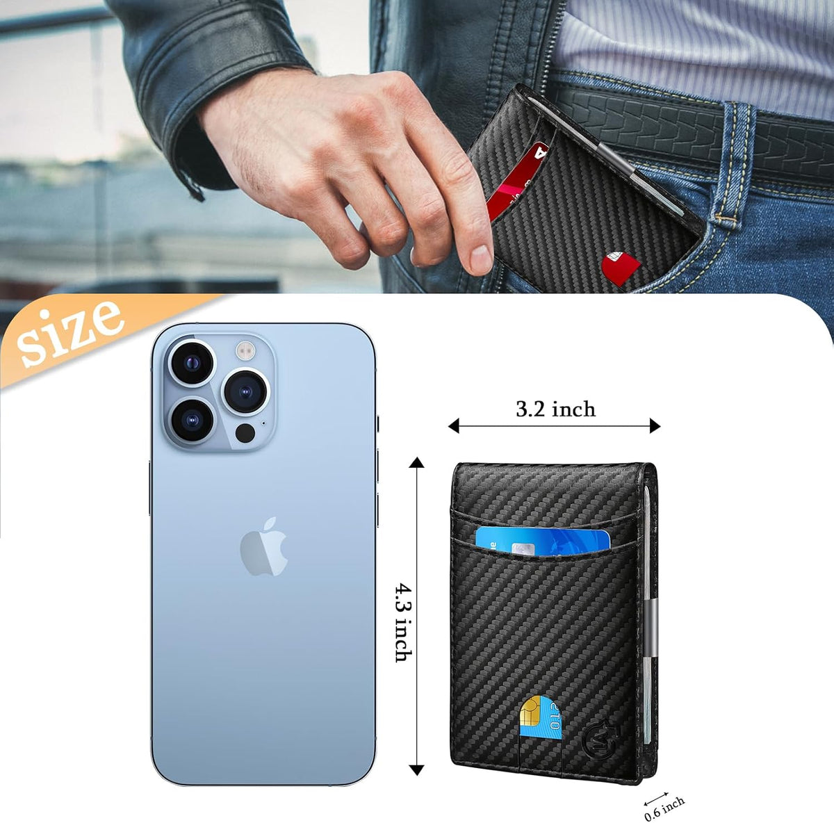 Smart Tracker Wallet for Men,Compatible with Android and Ios, Mens Wallet GPS Tracker Card Holder With Men Gift for Christmas. (Carbon Black) (iOS & Android)