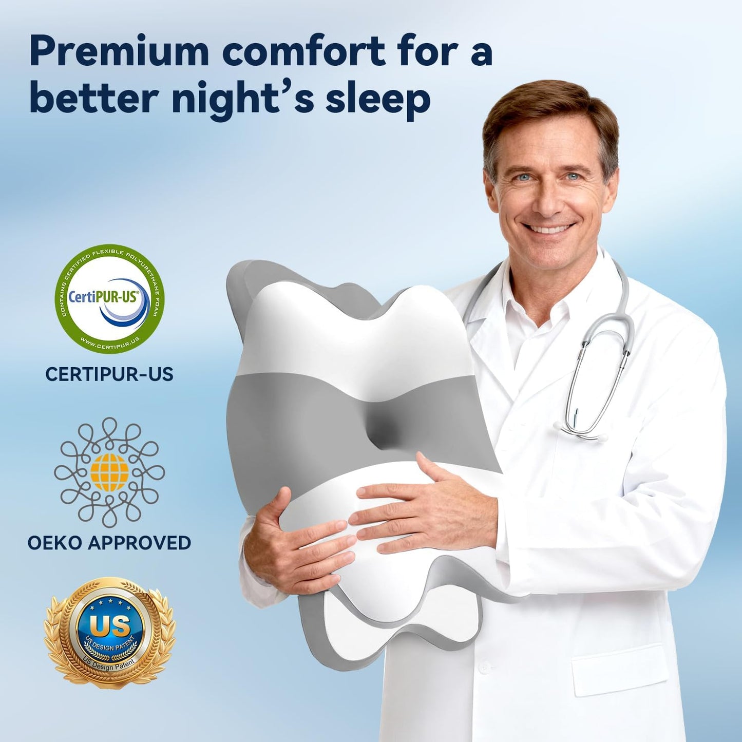 Sleep Apnea Pillow with Neck Pain & Snoring Relief -Orthopedic Cervical Pillow,Ergonomic Contour Memory Foam Pillow for Side, Back,Stomach,Dreamers,Medium Firm (Darkgrey, Queen Size 25" lx15 wx5.8 h)