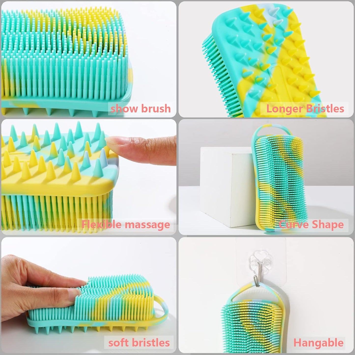 2PCS Silicone Body Scrubber, Loofah for Women, Gentle Exfoliating Shower Cleaner Bath Brush, Rubber Body Wash Deep Cleaning & Exfoliator & Massage, Travel-Friendly for Bathroom