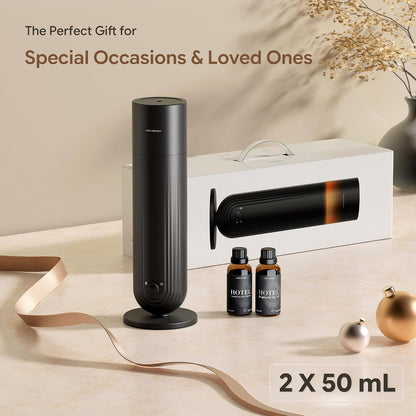 Airversa U1 Smart Tower Waterless Diffuser Starter Kit for Room, Black | 2x50ml Hotel Scent Fragrance Oil, Up to 1200 sq ft, App Control, Cold Air, 120mL, DC-12V/1A, Scent Air Machine, U1kit-2X50