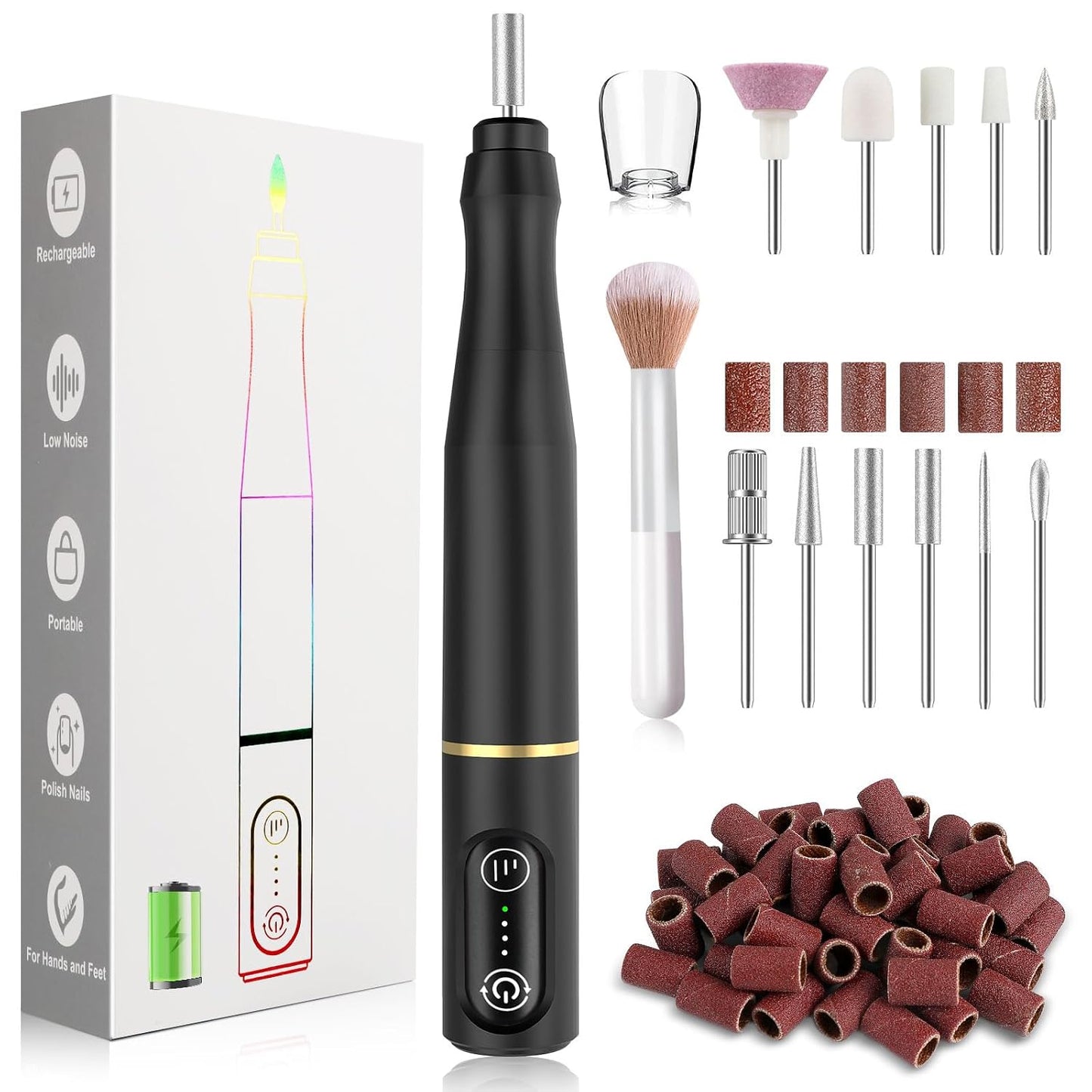 TUOBEO Cordless Nail Drill Electric Nail File Kit, Rechargeable Efile Set, Portable Acrylic Gel Nail Polish Remover Machine, Pedicure Manicure Tool, 11 Bits, 56 Sanding Bands, Salon Home, Purple