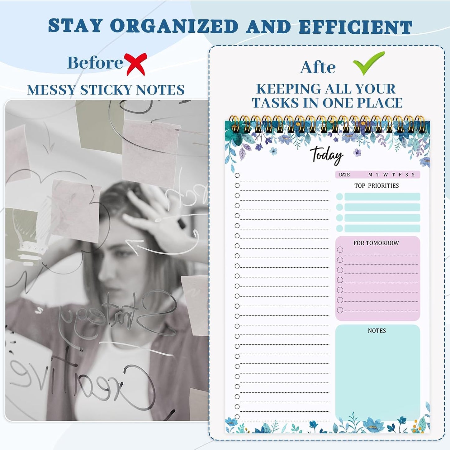 to Do List Notepad, Undated Daily Planner, 120 Pages, 6.7 x 9.8 in | 100 GSM FSC Paper, Plastic Cover, Spiral Bound, Tear-Off Pages, Task Checklist Layout For Home Office School Supplies