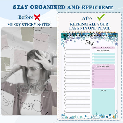 to Do List Notepad, Undated Daily Planner, 120 Pages, 6.7 x 9.8 in | 100 GSM FSC Paper, Plastic Cover, Spiral Bound, Tear-Off Pages, Task Checklist Layout For Home Office School Supplies