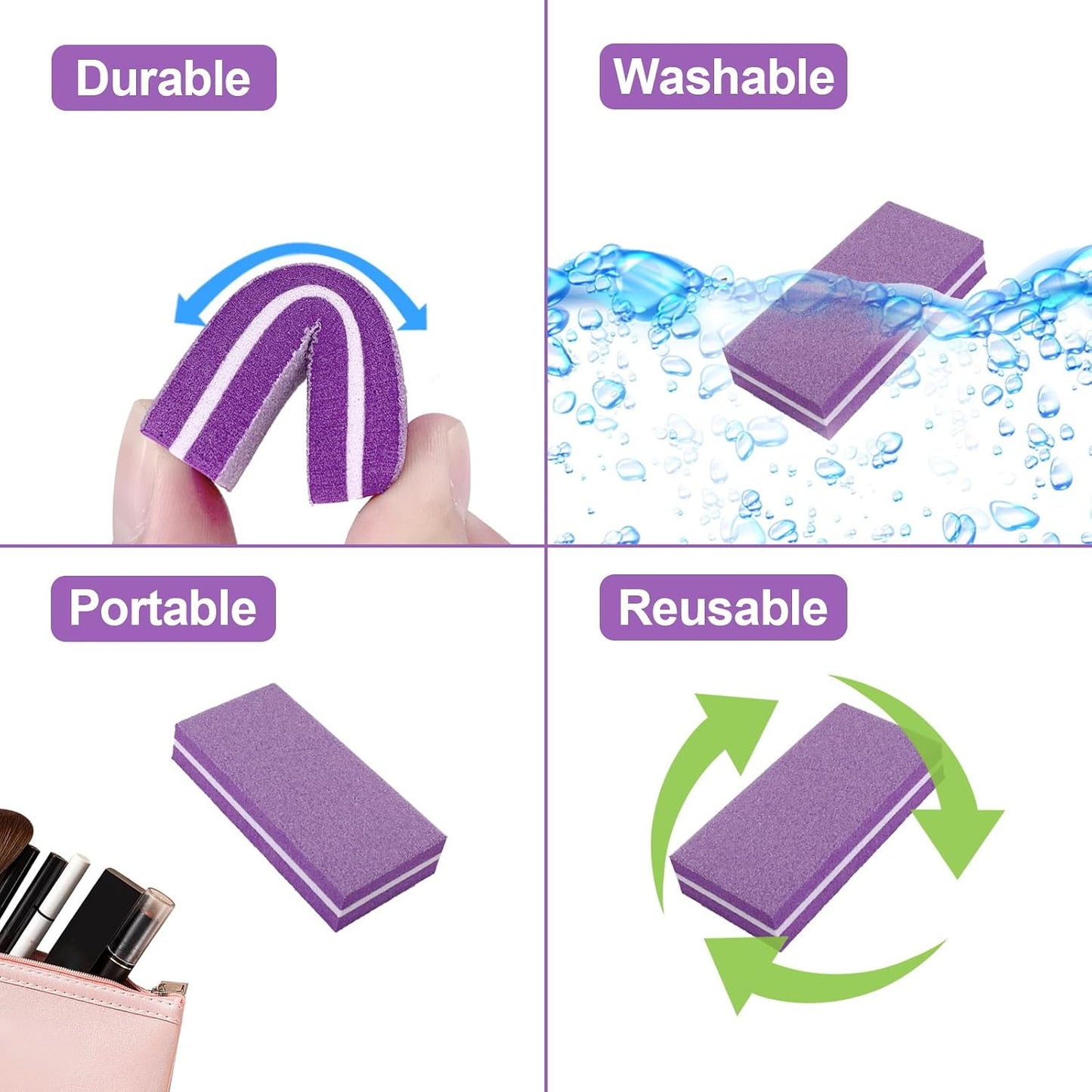 Pink Professional Nail Buffer Set - 30 Pcs, Acrylic & Natural Nails, 100/180 Grit Buffer Blocks