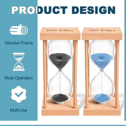 60 Minute Sand Timer, 60 Min Wood Small Hourglass Timer, Blue Sand Clock, One Hour Wooden Hour Glass for Classroom, Sandglass, Reloj De Arena Decorativo, Home, Office, Game, Gift