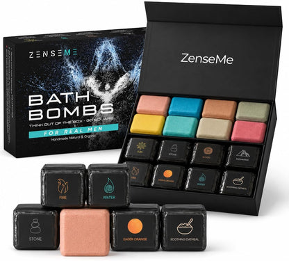 Bath Bombs for Men - Gift Set of 18 Square Shaped Handmade Natural Bath Bombs of 2.5 oz w/Essential Oils, Unique Manly Scents, for Boyfriend, Husband, Father - 18 Pack Square