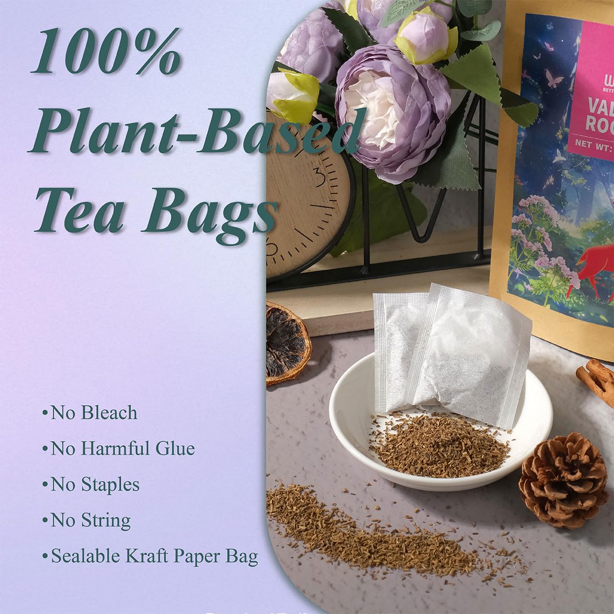 WT WEETEE Valerian Root Tea Bags 50ct, Caffeine-free Herbal Tea for Night