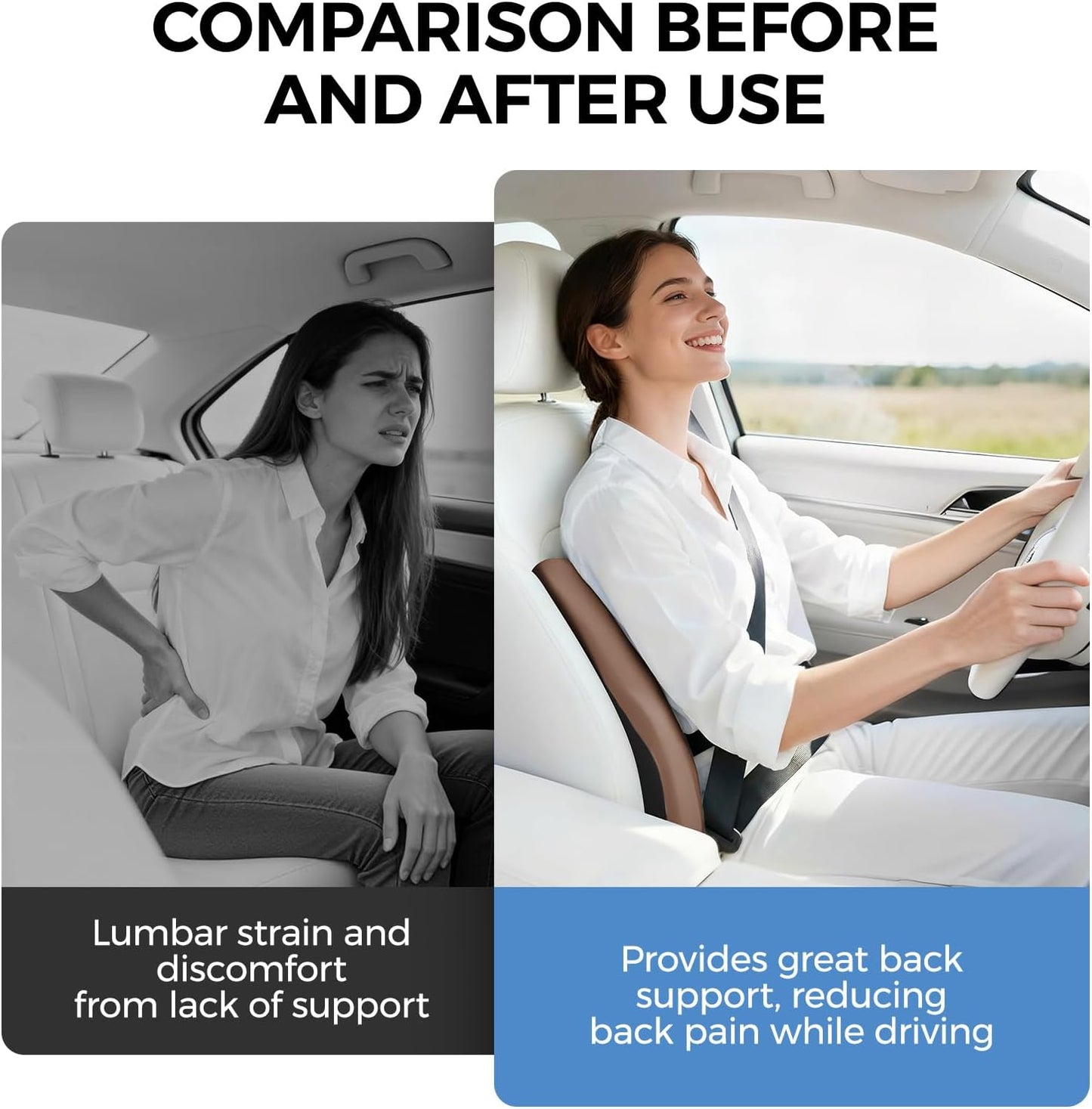 BEBAS Lumbar Support Pillow for Car, Memory Foam Back Cushion for Driving, Ergonomic Lumbar Pillow for Pain Relief, Comfort Lower Back Support for Office Chairs, Car Seat, Wheelchair -Black