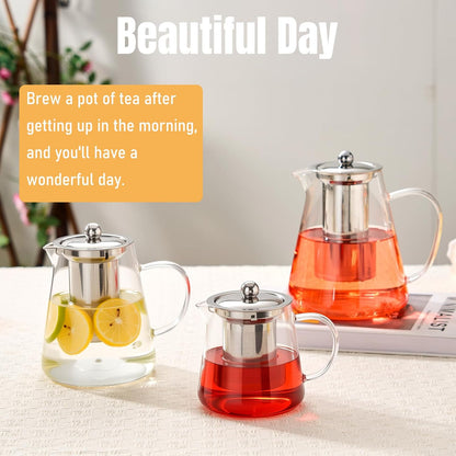 Baalaka Glass Teapot Stovetop 20 OZ/600ml, Tea pot with Removable 18/8 Stainless Steel Infuser, Borosilicate Clear Tea Kettle, Teapot Blooming and Loose Leaf Tea Maker Tea Brewer for Camping, Travel